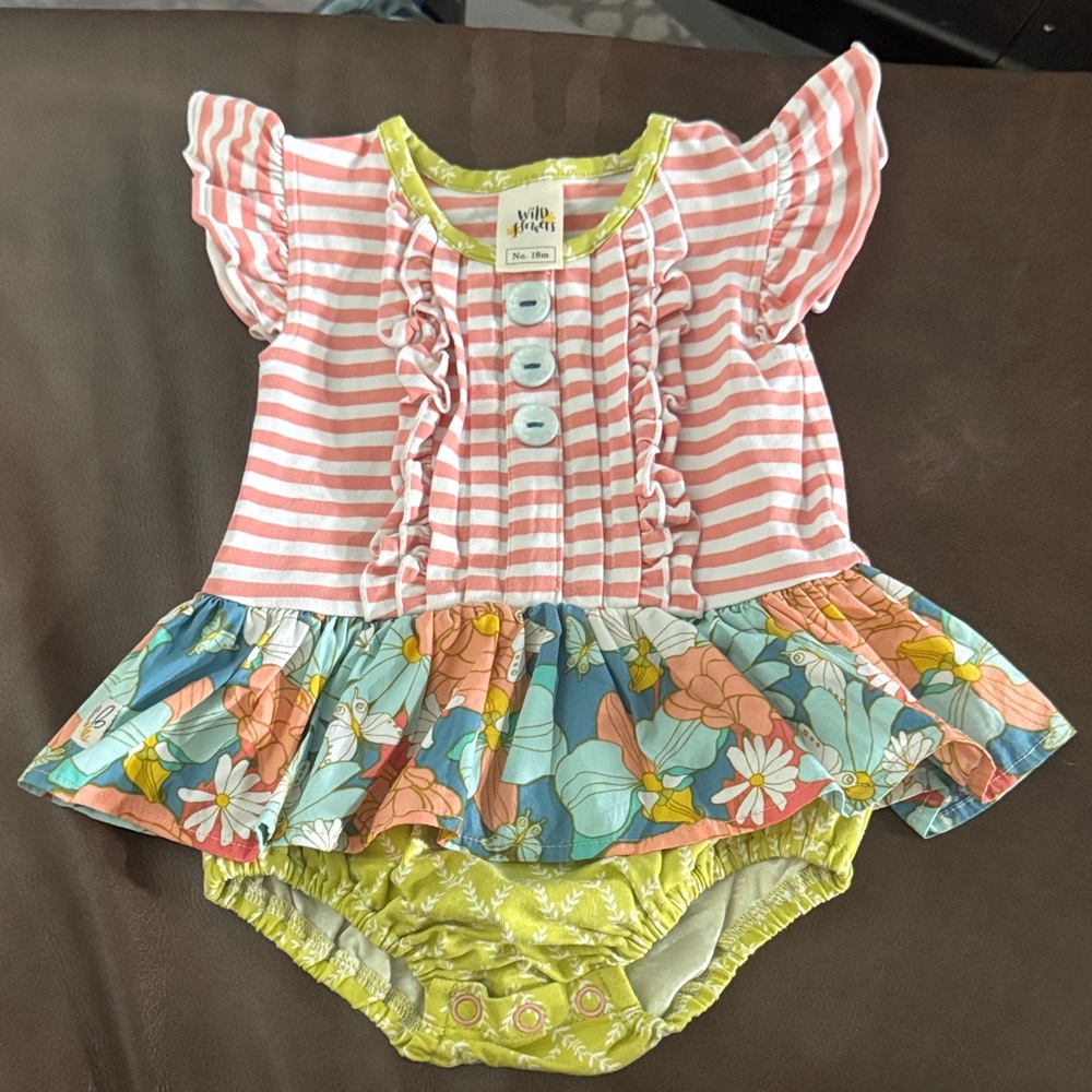 Wildflowers Pink Striped Baby Romper